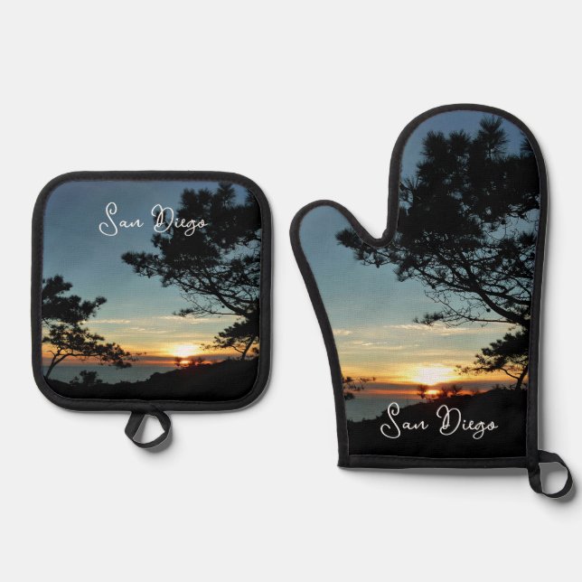 Torrey Pine Sunset III California Landscape Oven Mitt & Pot Holder Set (Front)