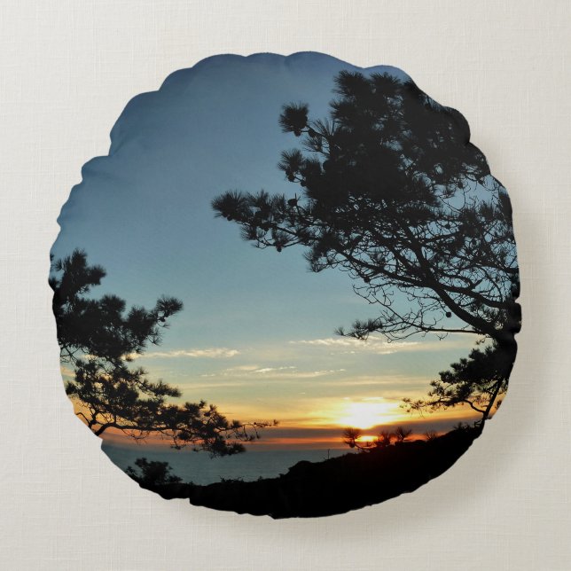 Torrey Pine Sunset III California Landscape Round Cushion (Front)