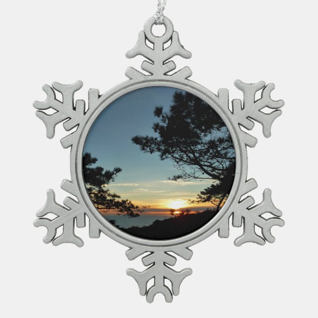 Torrey Pine Sunset III California Landscape Snowflake Pewter Christmas Ornament (Front)