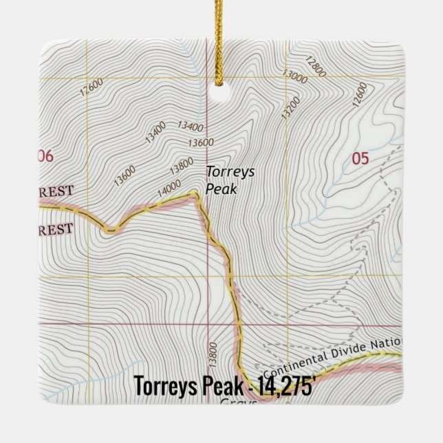 Torreys Peak Colorado Topo Ceramic Ornament (Back)