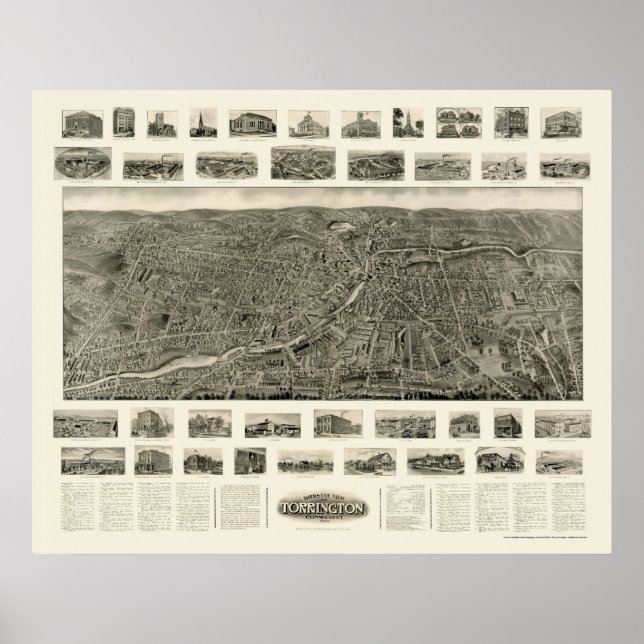 Torrington, CT Panoramic Map - 1909 Poster (Front)