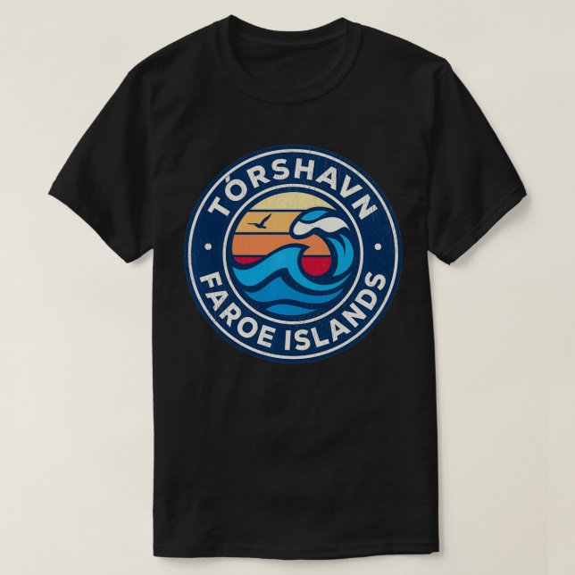 Torshavn Faroe Islands Vintage Nautical Waves Desi T-Shirt (Design Front)