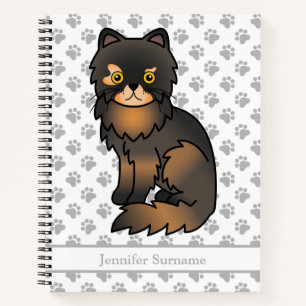Tortie Point Persian Cartoon Cat & Custom Text Notebook