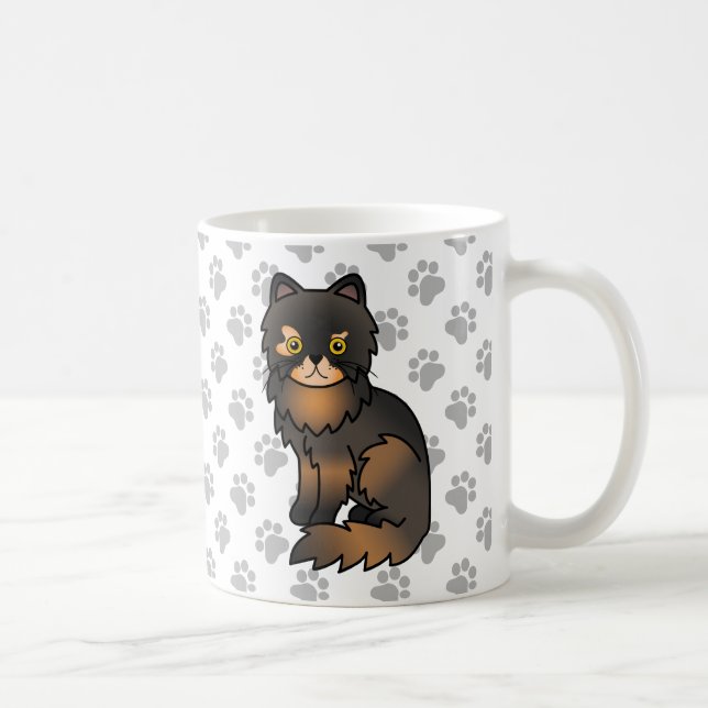 Tortie Point Persian Cute Cartoon Cat Illustration Coffee Mug (Right)