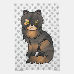 Tortie Point Persian Cute Cartoon Cat Illustration Tea Towel