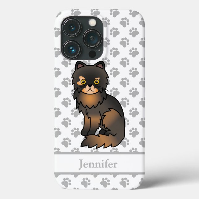 Tortie Point Persian Cute Cartoon Cat & Name Case-Mate iPhone Case (Back)