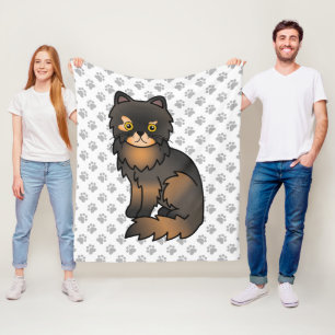 Tortie Point Persian Cute Cartoon Cat & Paws Fleece Blanket