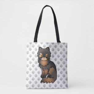 Tortie Point Persian Cute Cartoon Cat & Paws Tote Bag
