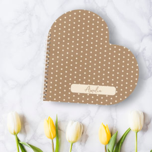 Tortilla Brown and beige polka dots heart Notebook