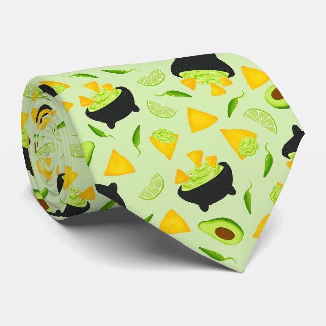 Tortilla Chips and Guacamole Pattern Neck Tie (Rolled)