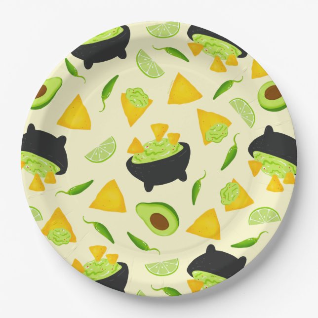 Tortilla Chips and Guacamole Pattern Paper Plate (Front)