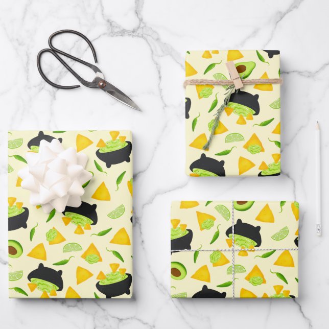 Tortilla Chips and Guacamole Pattern Wrapping Paper Sheet (Front)
