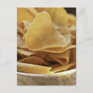 Tortilla chips in wooden bowl postcard