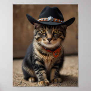 Tortishell Cat Wearing A Cowboy Hat  Poster