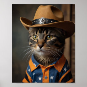 Tortishell Cat Wearing A Cowboy Hat  Poster