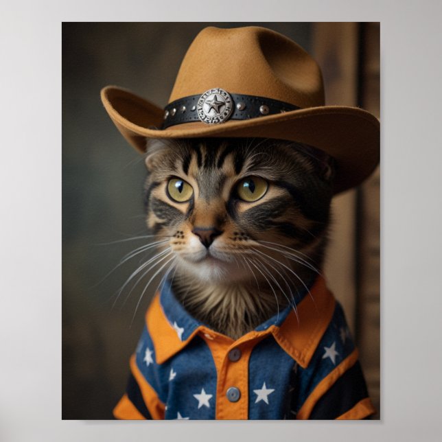Tortishell Cat Wearing A Cowboy Hat  Poster (Front)