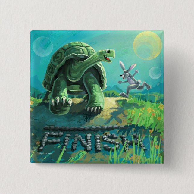 Tortoise and the Hare Art 15 Cm Square Badge (Front)