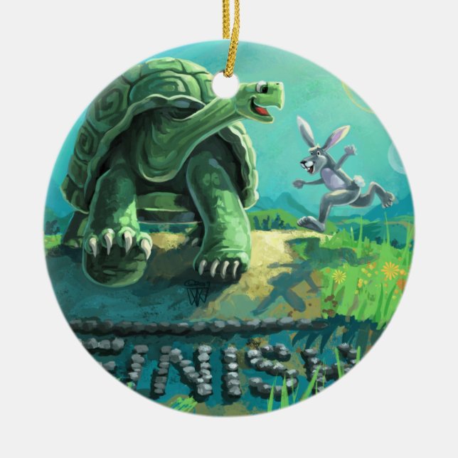 Tortoise and the Hare Art Ceramic Tree Decoration (Front)