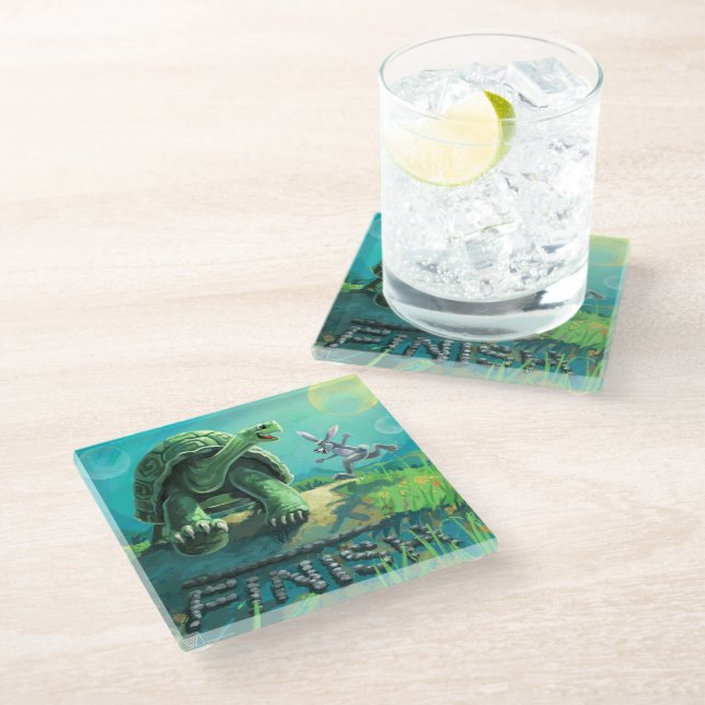Tortoise and the Hare Art Glass Coaster (Angled)