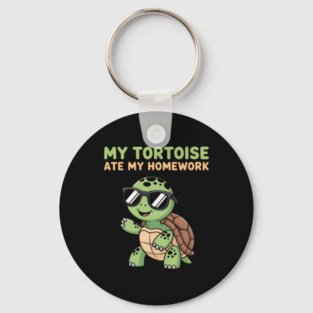 Tortoise Ate Homework - School Saying Tortoise Key Ring (Front)
