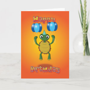 tortoise - balloons - happy birthday card