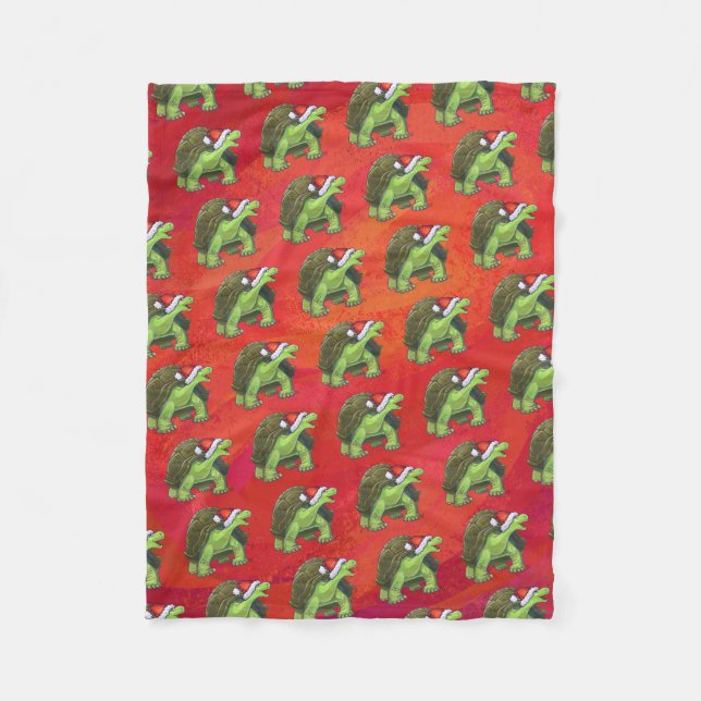Tortoise Christmas On Red Fleece Blanket (Front)