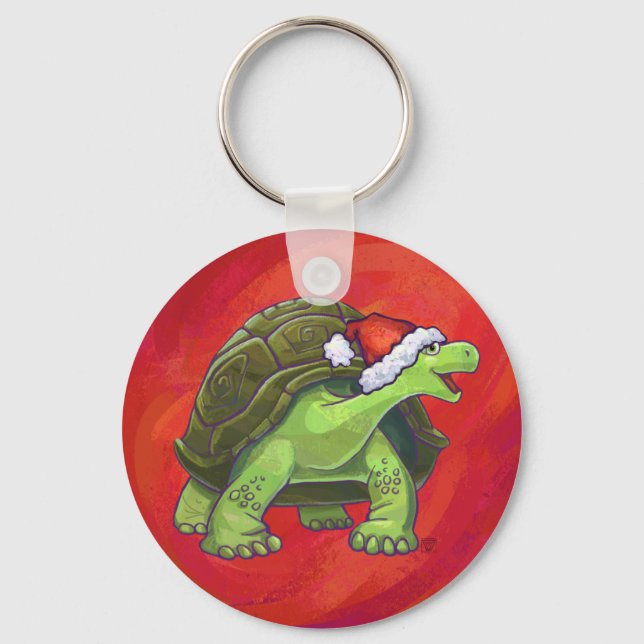 Tortoise Christmas On Red Key Ring (Front)