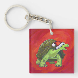 Tortoise Christmas On Red Key Ring