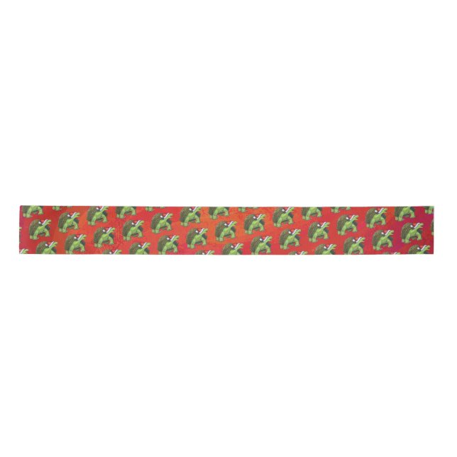 Tortoise Christmas On Red Satin Ribbon (Front)