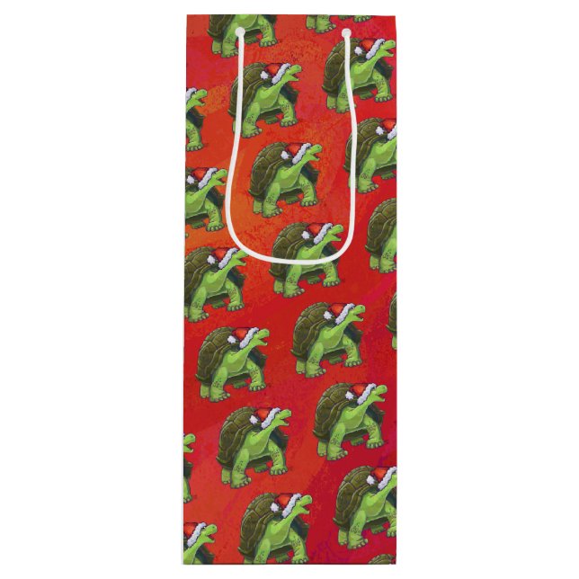 Tortoise Christmas On Red Wine Gift Bag (Front)