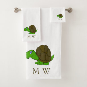 Tortoise Design Monogrammed Bath Towel Set