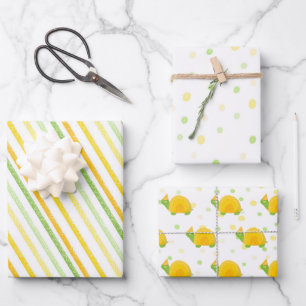 Tortoise, green yellow, kid's birthday wrapping paper sheet