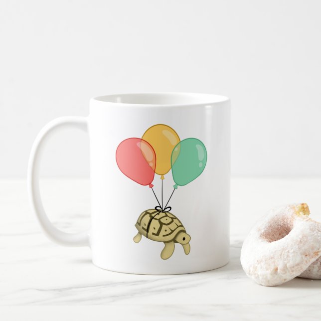 Tortoise Hanging on Balloons Mug (With Donut)