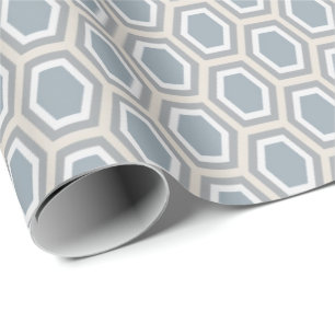 Tortoise Hexagon Pattern Blue Grey Tan Wrapping Paper