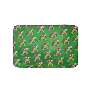 Tortoise in Santa Hat On Green Bath Mat