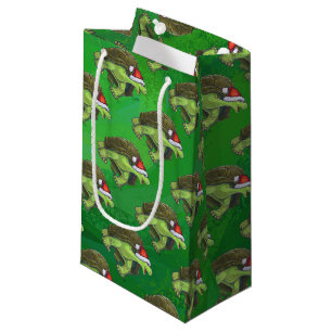 Tortoise in Santa Hat On Green Small Gift Bag