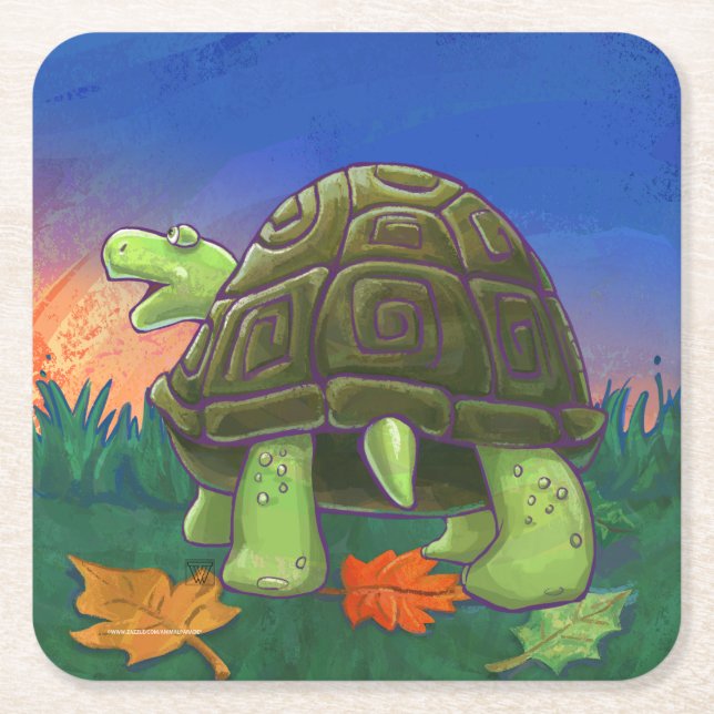 Tortoise Party Centre Square Paper Coaster (Front)