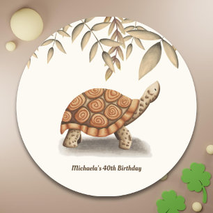Tortoise Sepia Brown Personalised Birthday Classic Round Sticker