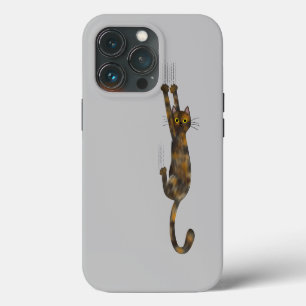 Tortoise Shell Cat Hanging On   Funny Tortie Cat iPhone 13 Pro Case