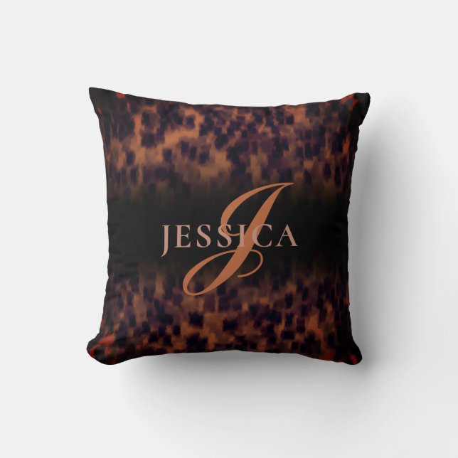 Tortoise Shell Pattern Animal Print Monogram Name Cushion (Front)
