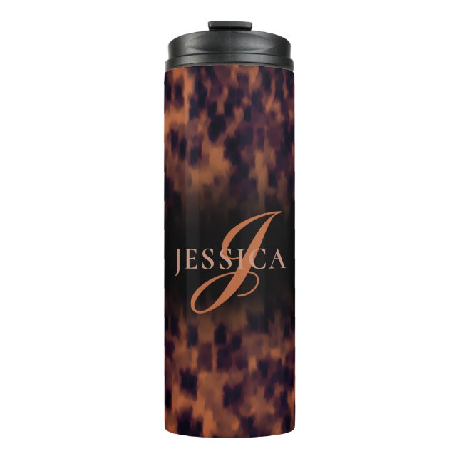 Tortoise Shell Pattern Animal Print Monogram Name Thermal Tumbler (Front)