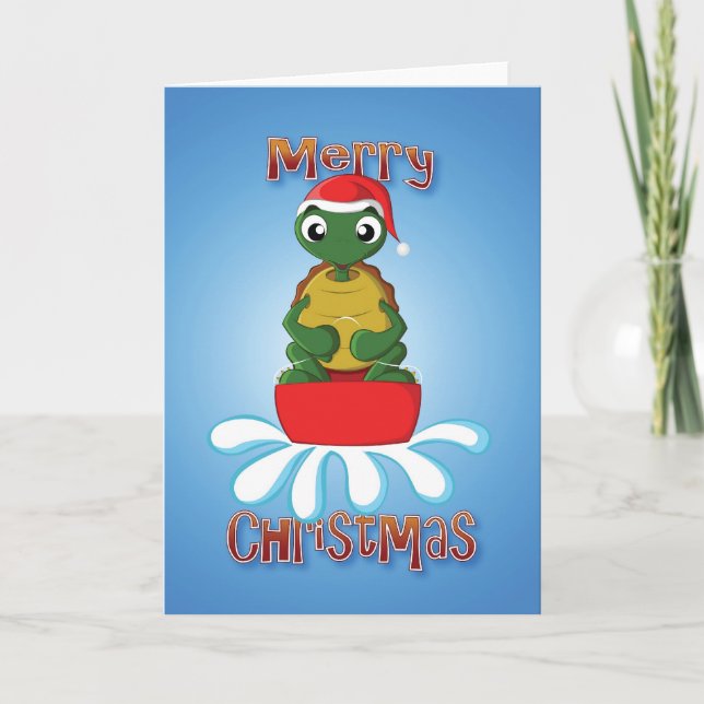 tortoise - sledge - merry christmas holiday card (Front)