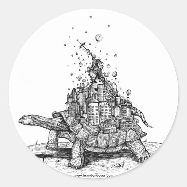 Tortoise Town Sticker:D ( giant tortoise / turtle) Classic Round Sticker (Front)