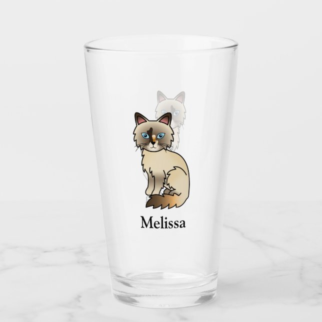 Tortoiseshell Birman / Ragdoll Cute Cat & Name Glass (Front)