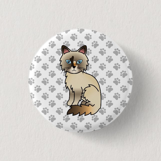 Tortoiseshell Birman / Ragdoll Cute Cat & Paws 3 Cm Round Badge (Front)