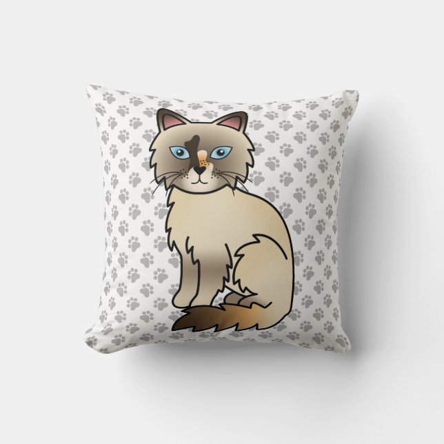 Tortoiseshell Birman / Ragdoll Cute Cat & Paws Cushion (Front)