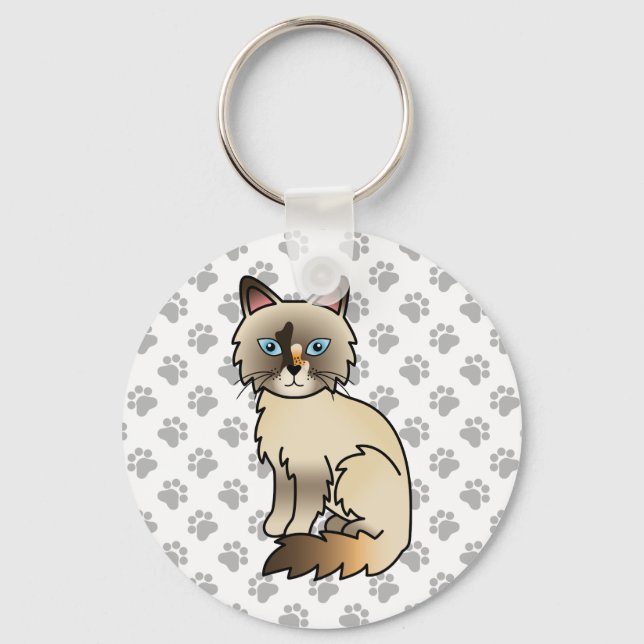 Tortoiseshell Birman / Ragdoll Cute Cat & Paws Key Ring (Front)