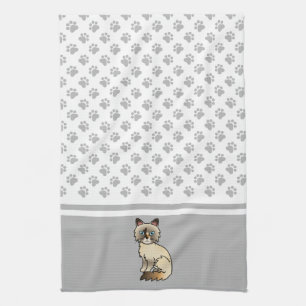 Tortoiseshell Birman / Ragdoll Cute Cat & Paws Tea Towel
