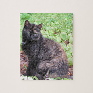 Tortoiseshell Black Cat Garden Jigsaw Puzzle