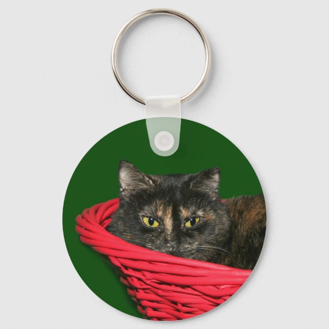 Tortoiseshell cat Christmas Key Ring (Front)